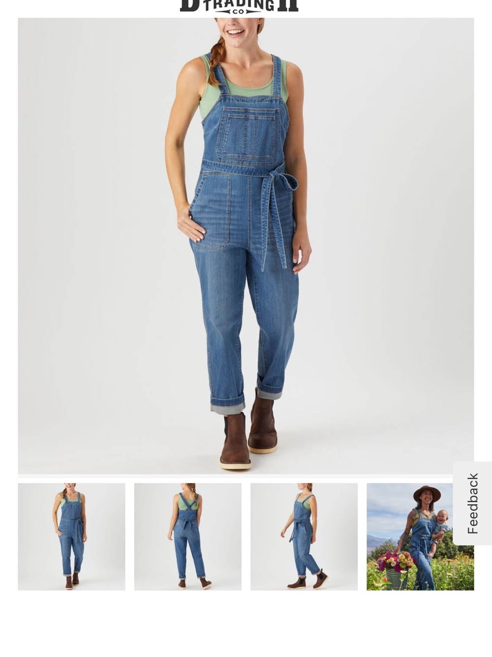 Duluth Women's Daily Denim Overalls Jumpsuit with Tie Waist Size 6